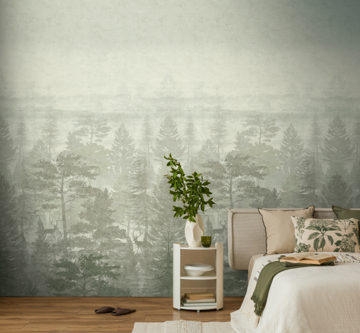 77069-1 Панно AS Creation 159*280, Олени в туманном лесу